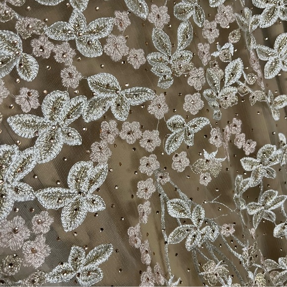 Mac Duggal Cream Floral Lace 12 Beige Embroidered Tulle Trumpet Gown Nude - Picture 8 of 13